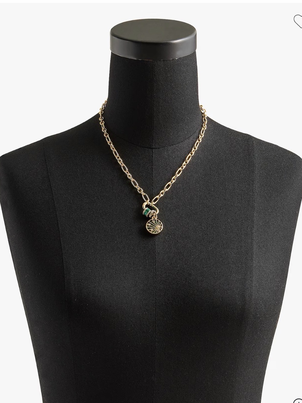 J. Crew Gold Chain Necklace with Green Accent Charm